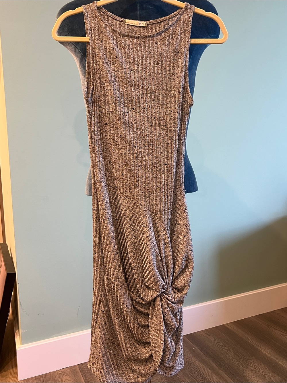 POF Sleeveless Ribbed Knit Midi Dress in Heather Gray